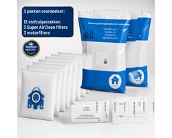 Miele GN Stofzuigerzakken van Kleanburg® - Geschikt voor Miele C1, C2, C3, S5, S8 - 12 zakken, 3 motorfilters en 3 AirClean filters- Miele 991730 - Gelijk aan Originele Kwaliteit