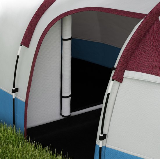 MEUNIQ tunneltent voor 3 personen 420 x 200 x 150 cm met 2 ruimtes, voorzelt, 3 ingangen, lampenhaak, 2000 mm waterkolom, polyester, rood — afbeelding 2