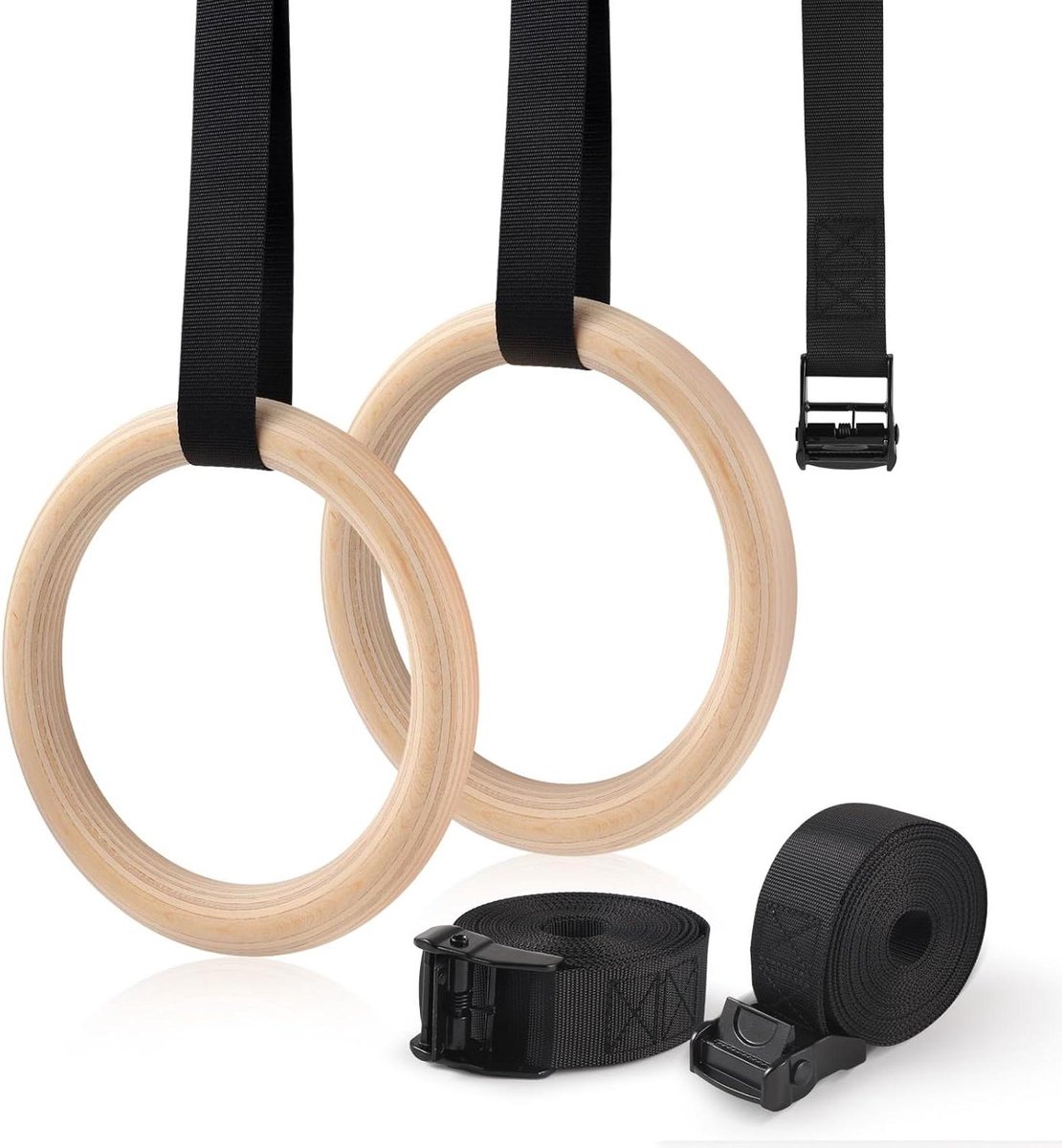 Houten turnringen - Gymnastiek ringen - Kracht training - Antislip grip - 18 cm diameter - Natuurlijk hout