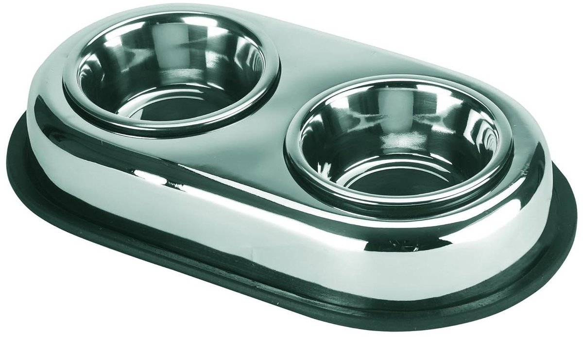 Roestvrijstalen Bak DUO - Honden Voerbak - Hygiënisch Eten - Antislip Bodem - 2 x 450 ml - Zilver