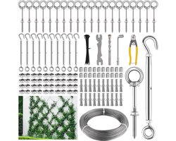 150FT Tuindraad Trellis voor klimplanten, Kalolary T316 Gespannen RVS Tuinrooster met spanner Wandgemonteerde hek Plant Trellises voor Outdoor Muur Tuin Hek Druif