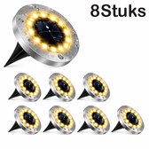 Meedeer 16 Leds Solar Grondspots voor buiten (8stuks) -Warm wit-RVS Grond Spots op Zonne-energie met 16 LED Spotjes--IP65 Waterdicht -Tuinverlichting Lamp op zonne energie-Buitenverlichting Tuinlamp