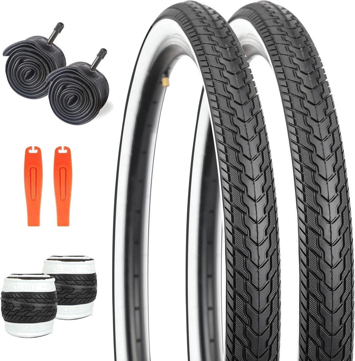 Opvouwbare Fietsbanden - Reservebanden Set - Fiets Onderhoud - Hoge Grip Rubber - 26 Inch - Wit