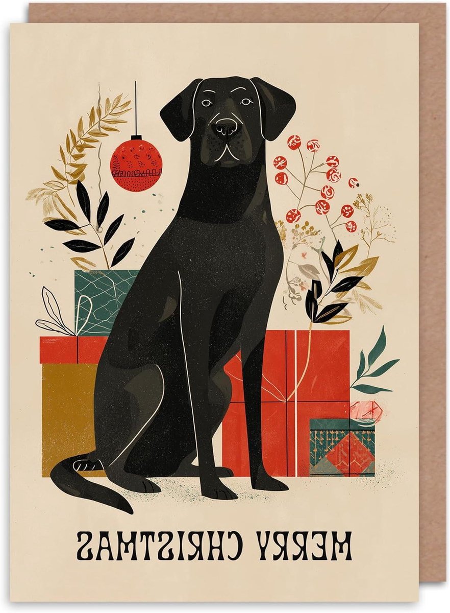 Wenskaart Hond - Kerstkaart Cadeaus - Persoonlijke Boodschap - Binnenzijde Blanco - 17.5 x 12.5 cm - Niet Van Toepassing