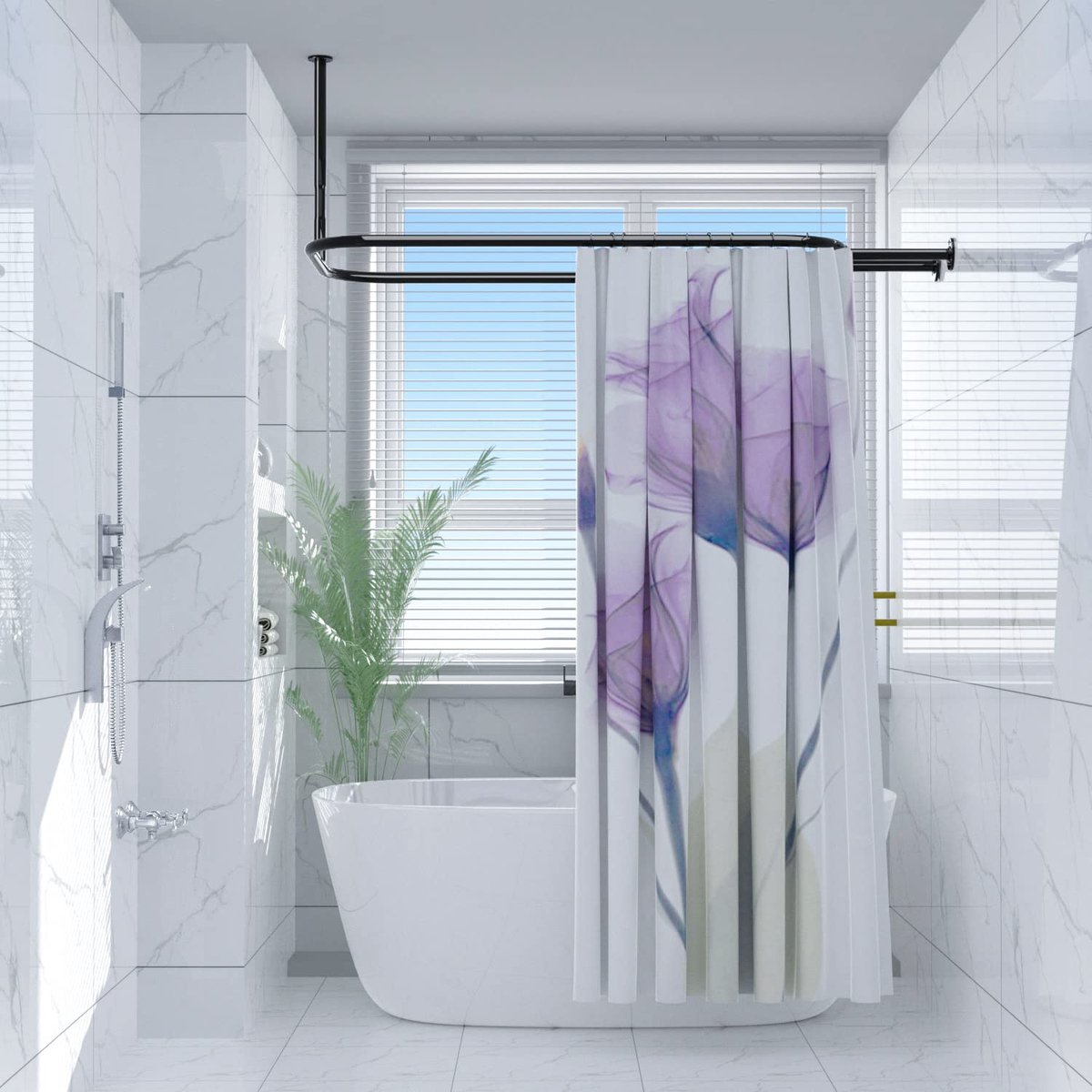 legering Ovaal Douchegordijn Rod Hoop Vierkante Vorm Badkamer 147 x 61 cm Staaf voor Klemvoet Tub Vrijstaande Tubs (Zwart)