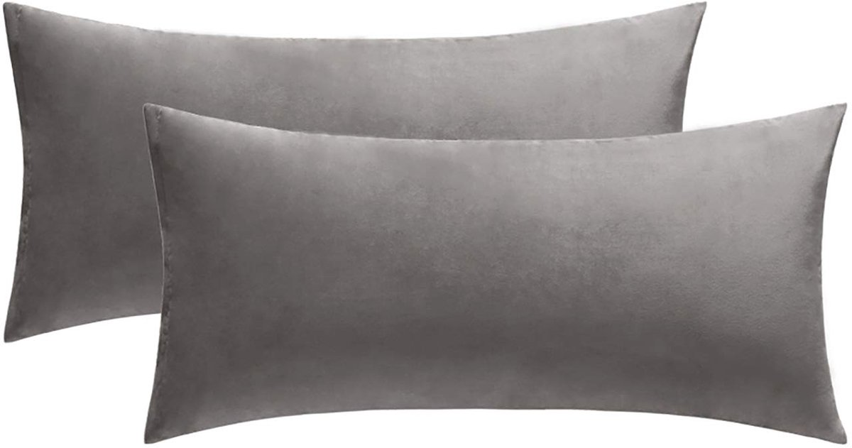 Fluweelzachte, decoratieve kussenhoezen voor woonkamer, bank, slaapkamer, met onzichtbare rits, rechthoekig, 40 x 80 cm, 2 stuks, grijs