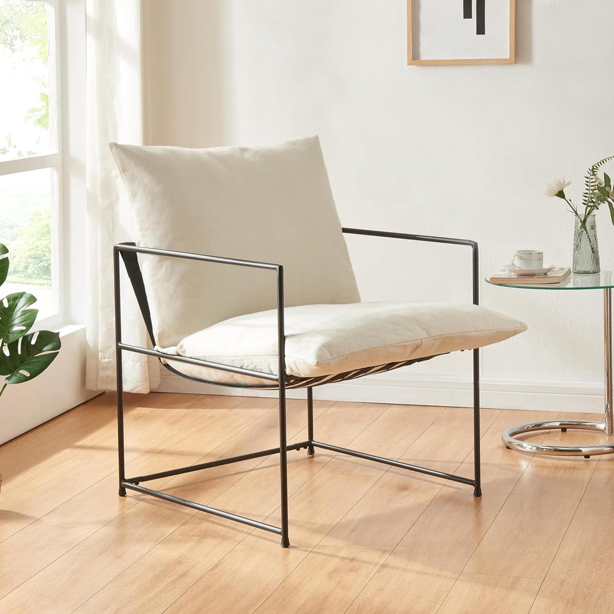 Fauteuil - Loungestoel - Ontspannen Lezen - Afneembaar Kussen - 90x61x70 cm - Zwart beige