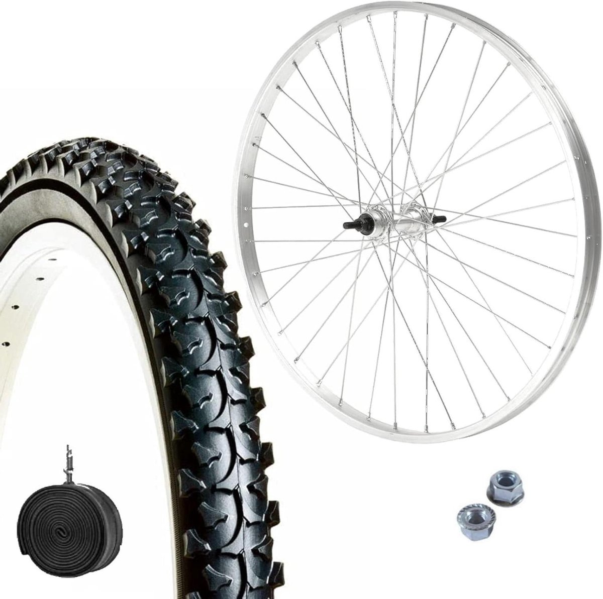Voorwiel Fiets - Mountainbike Wiel - Fietsen Onderhoud - Compleet Gemonteerd - 26 Inch - Zilver Grijs