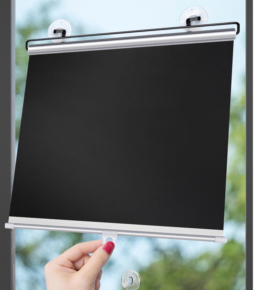 Ryoudavell - Verduisterend rolgordijn met zuignappen – 50×125 cm - verduisterend zonnescherm met warmte-isolatie – Draagbaar - blackout gordijn – geen boren – tijdelijk en draagbaar privacy scherm – Geschikt Voor Auto- en Kantoorramen– zwart