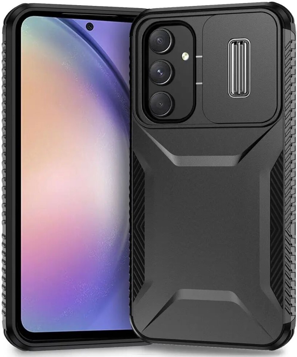Hoesje Geschikt voor Samsung Galaxy A54 | Back Cover met Camera Slider | Schokbestendige Case | Camera Cover | Stevig | Zwart
