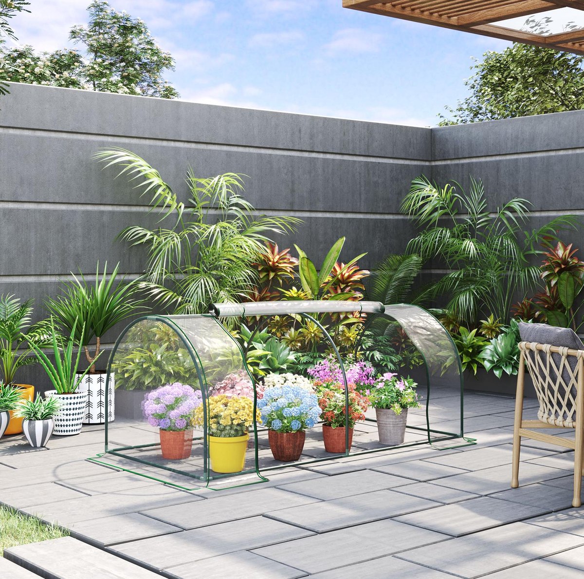 MEUNIQ Tunnelkas 200 x 100 x 80 cm met deur en oprolbare opening, transparante kunststof folie, stalen frame, kweekkas voor tuin, balkon en terras, groen