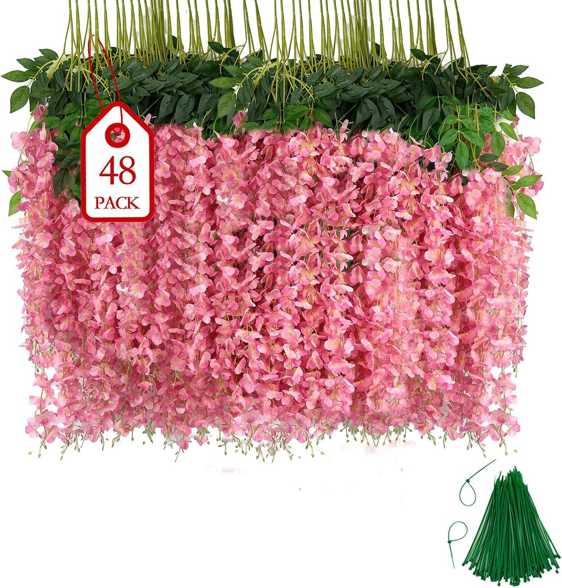 48 Stuks Kunstmatige Hangende Bloemen,3.75 Feet Nep Buitenplanten,Kunstmatige Blauweregen Bloemen Opknoping Slinger voor Achtergrond,Bruiloft,Tuin en Thuis Muur Decoratie (Roze)
