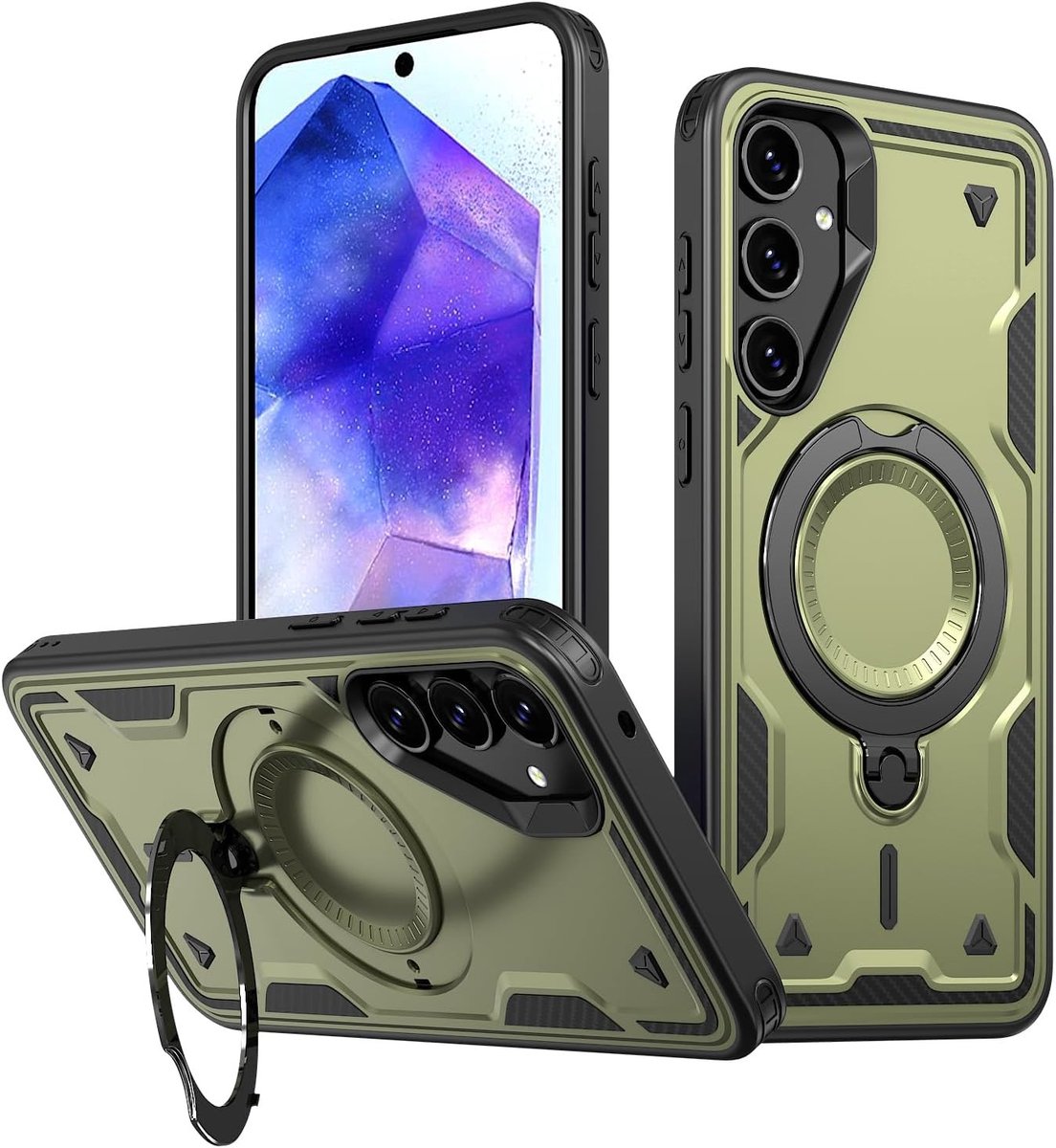 Case voor Samsung Galaxy A56 - Magsafe Magnetisch, 360° Draaibare Ring, Schokbestendig en Robuuste Bescherming in Groen