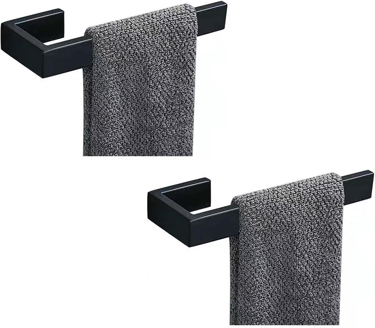 20,3 cm rechthoekige handdoekhouder - SUS 304 roestvrijstalen eigentijdse handdoekring, modern design handdoekrek, handdoekstang voor badkamer wandmontage - mat zwart (2 stuks)
