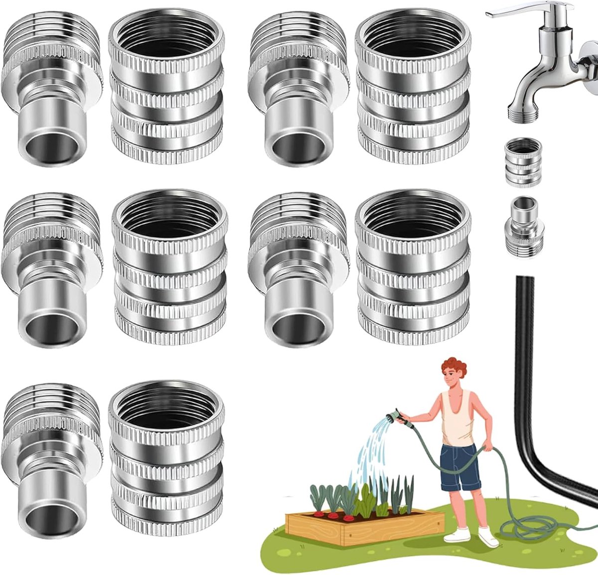 RVS tuin slang snelle verbindingsaccessoires, set, 1,91 cm GHT (3/4 aansluiting) slang sne