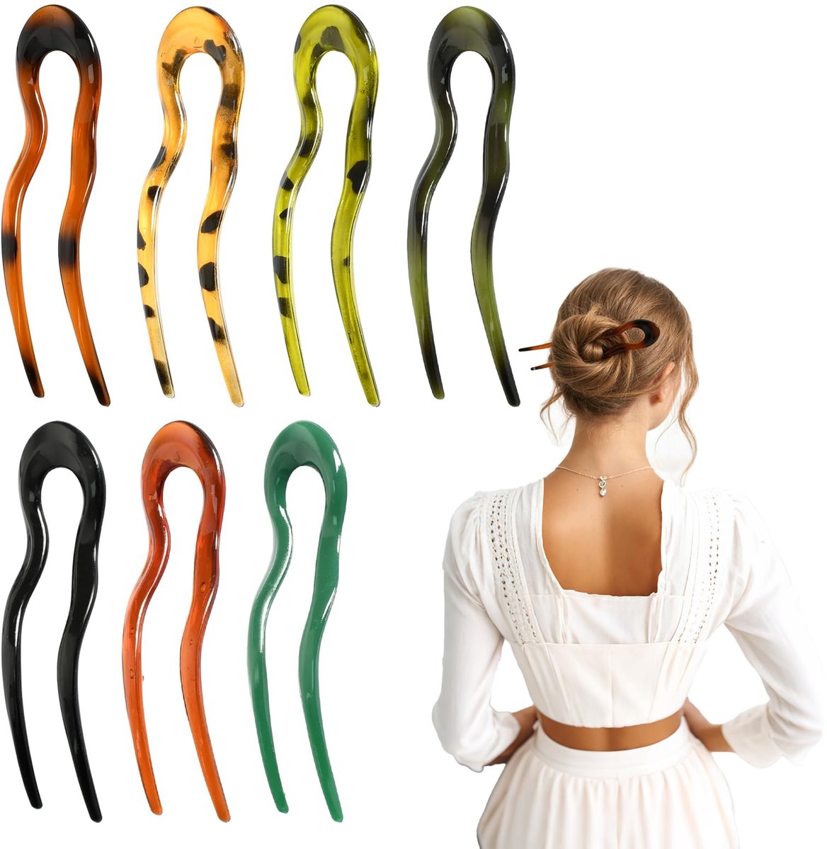 7 stuks Franse haarspelden, U-vormige haarspelden, retro prachtige knotclip, French Twist haarspelden, geschikt voor vrouwen en meisjes