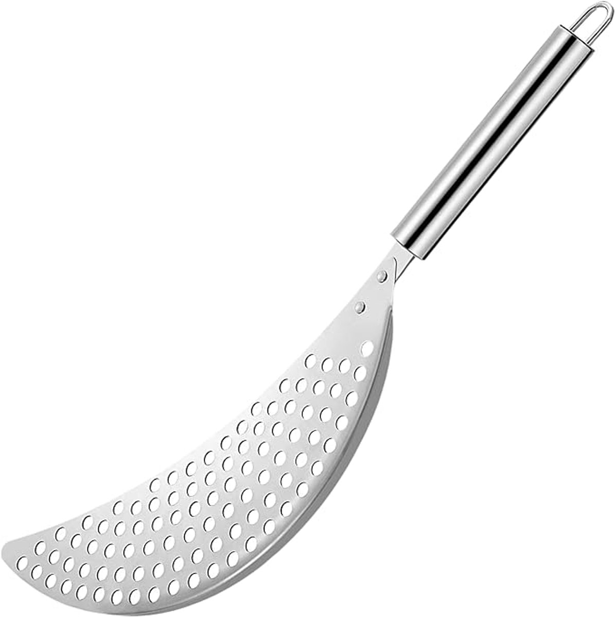 1 stuk platte panfilter, met handvat, roestvrij staal, geschikt voor pasta/woknoedels/fruit/groenten, pastafilter, schuimspaan, zware voedselzeef-Stijl 1