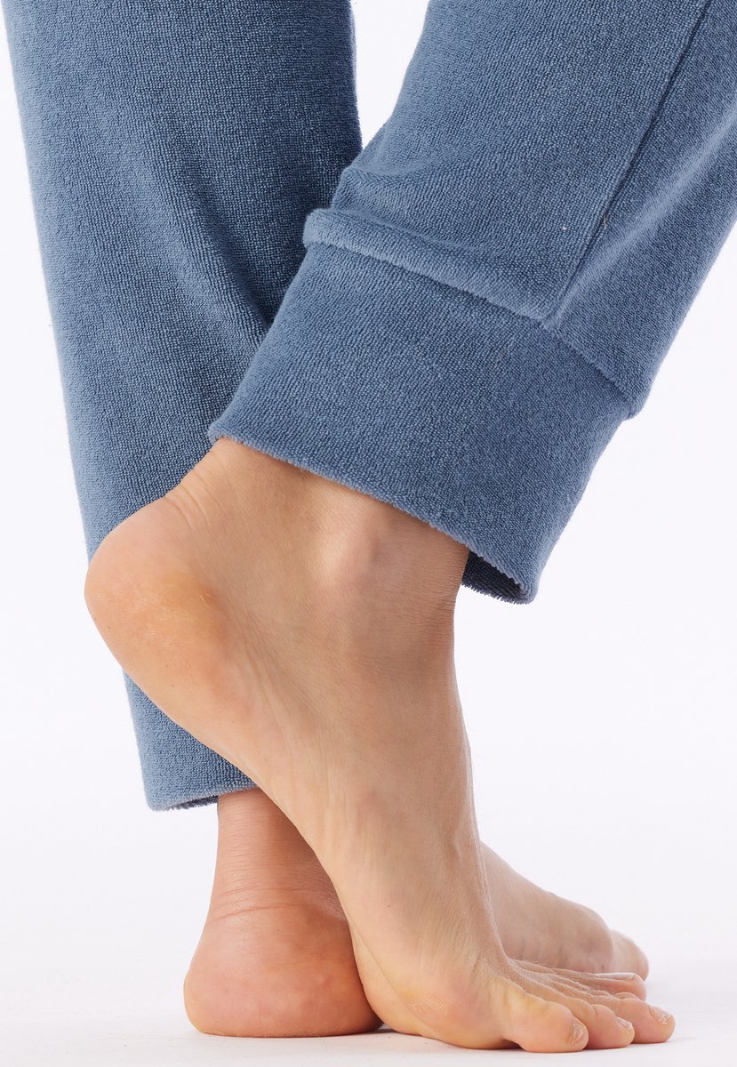 Schiesser badstof dames pyjama met boordjes - Streep - Casual Essentials - 38 - Blauw