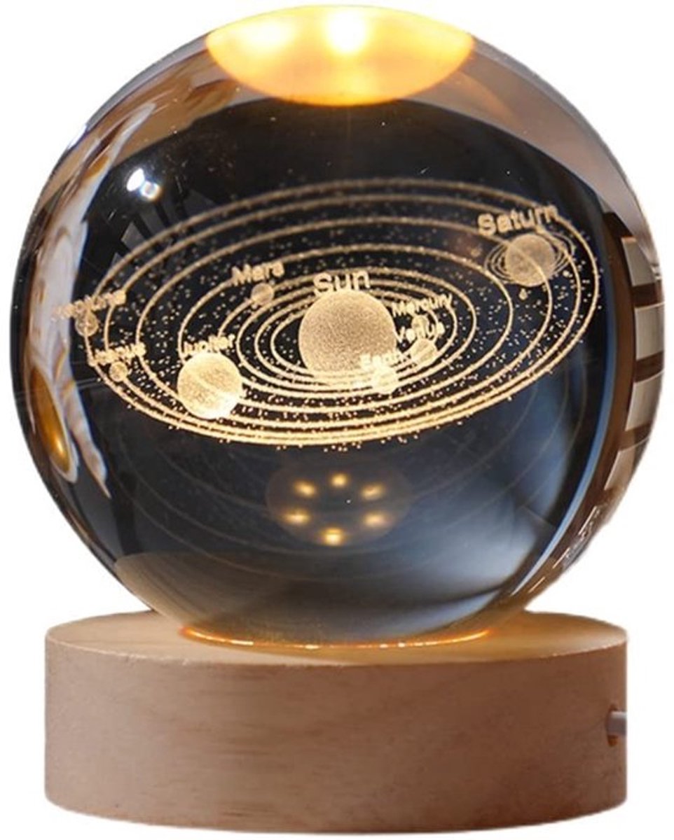 Allecto - 3D kristallen bol - nachtlampje met planeten - decoratief