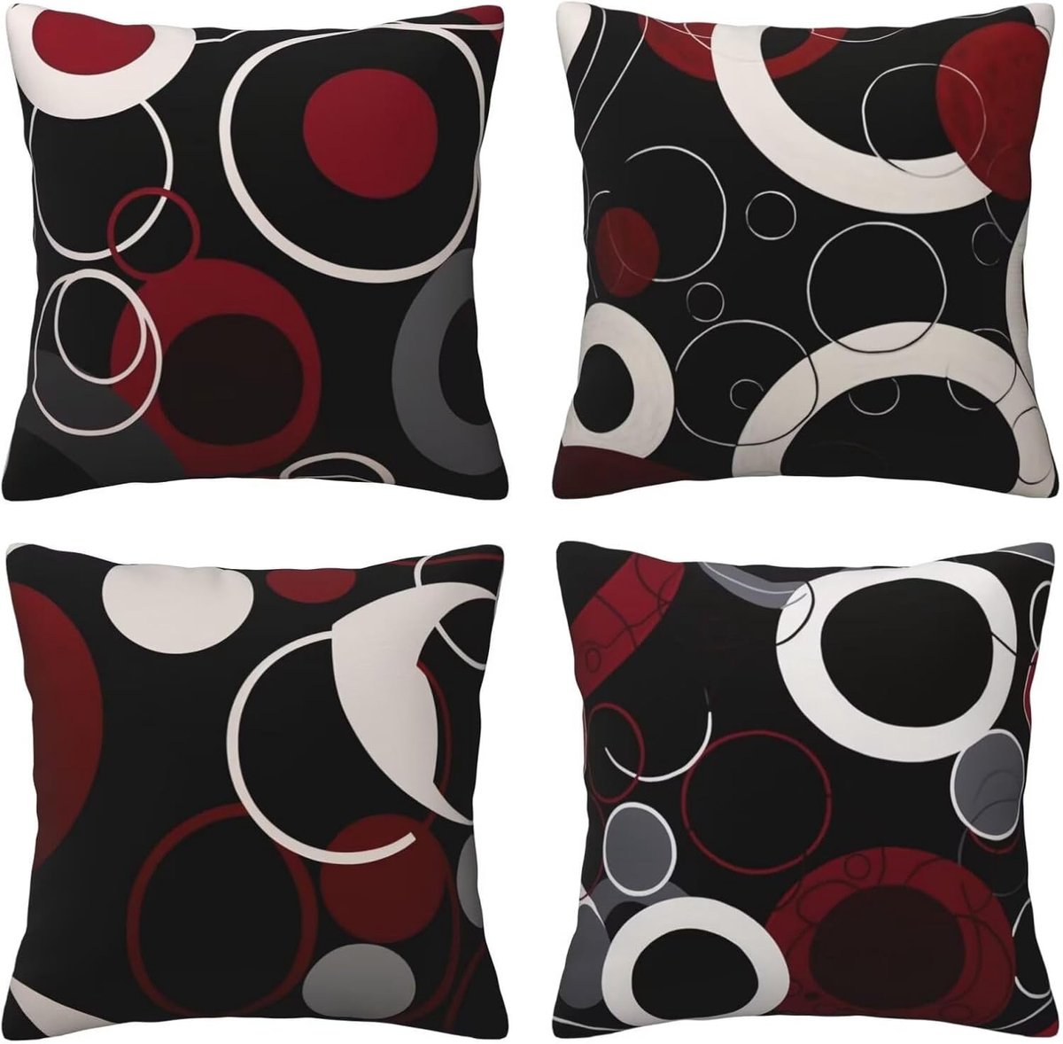 Kussenslopen van 65 x 65 cm, set van 4 stuks, zachte fluwelen kussenslopen met onzichtbare rits, voor slaapbank, thuis, terras, decoratie, geometrische cirkels, set van 4 stuks, U4595
