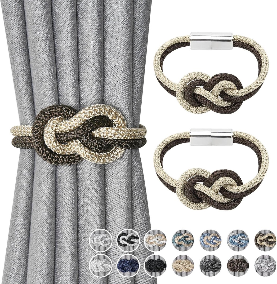 Jolly Mini magnetische gordijnhouders Noors Eenvoudige Stijl Elegante decoratieve gordijn oprollen stropdas terug voor huisvenster gordijnen, Koffie & Beige, 2 stuks