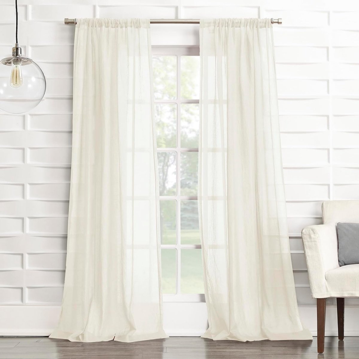 918 Tayla Crushed Texture Semi-Sheer Rod Pocket Gordijnpaneel, 127 x 304 cm, crème gebroken wit