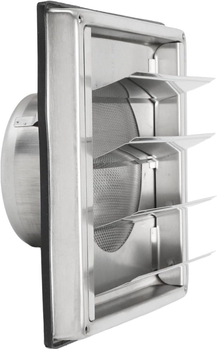 Ventilatierooster Vierkant - Luchtuitlaat RVS - Ventilatie Verbeteren - Met Insectenwering - 150 mm - Zilverkleurig