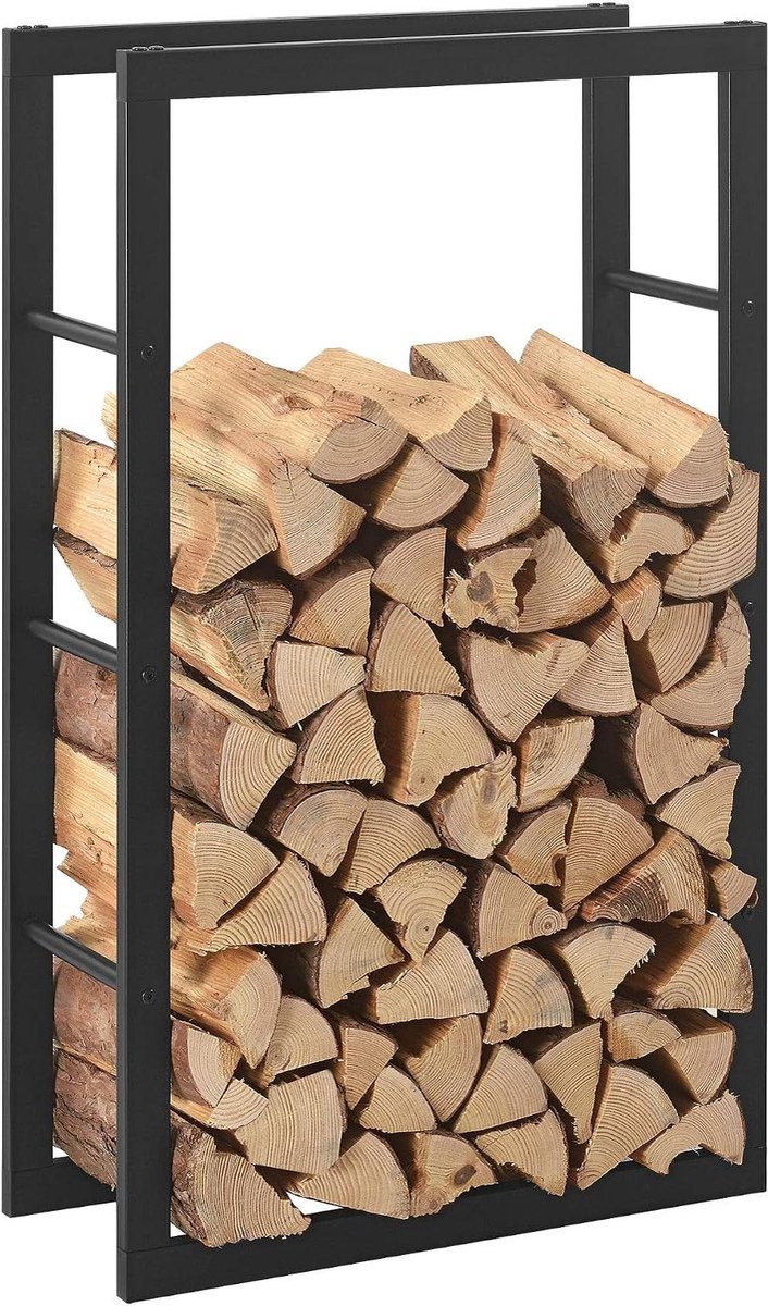 Houtrek Opslag - Brandhout Houder - Buiten Verwarming - Stabiele Constructie - 60x25x100cm - Zwart
