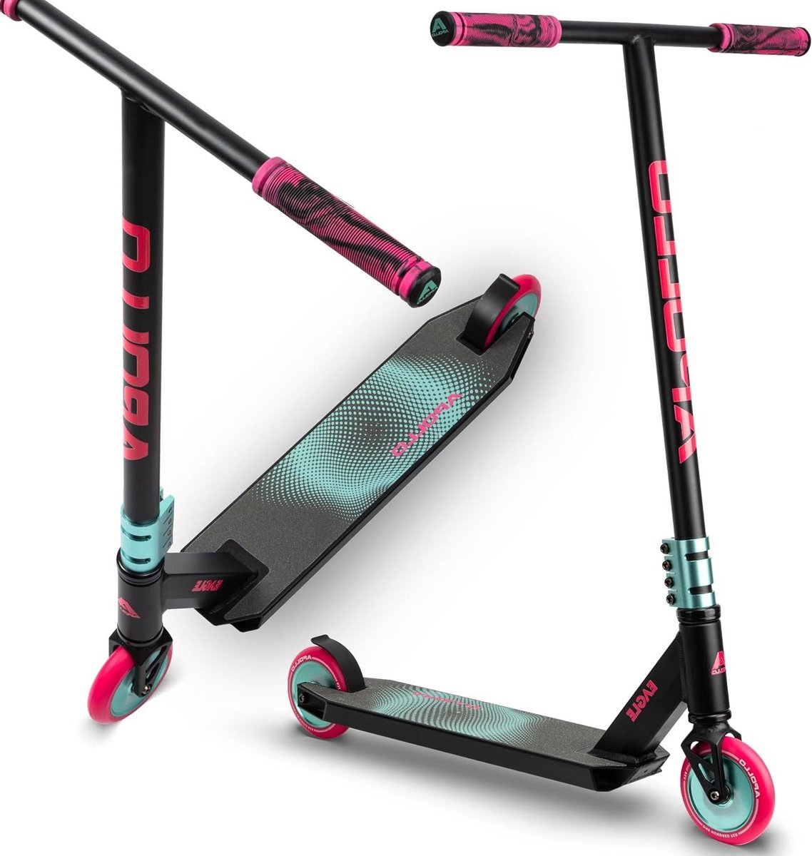 Stunt Scooter - Trick Scooter Kinderstep - Freestyle Tricks - HQ Aluminium Constructie - 110 mm Wielen - Zwart/Mint/Roze