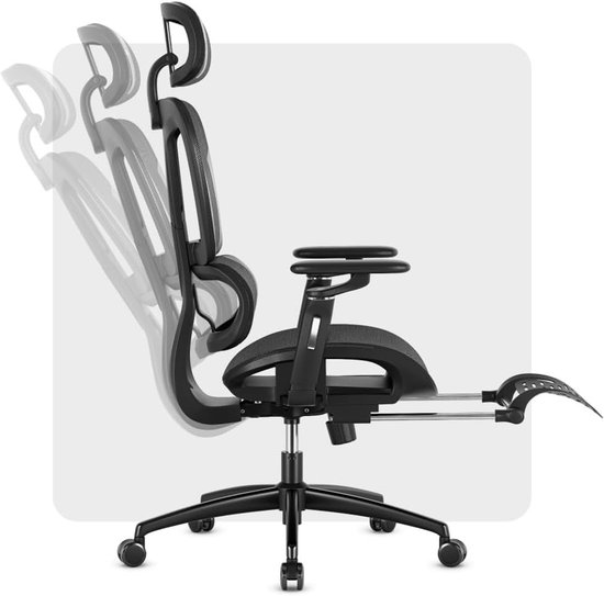 Ergonomische PC Stoel - Draaistoel Bureau - Comfortabel Zitten - Verstelbare Voetensteun - 133 cm Hoog - Zwart — afbeelding 4