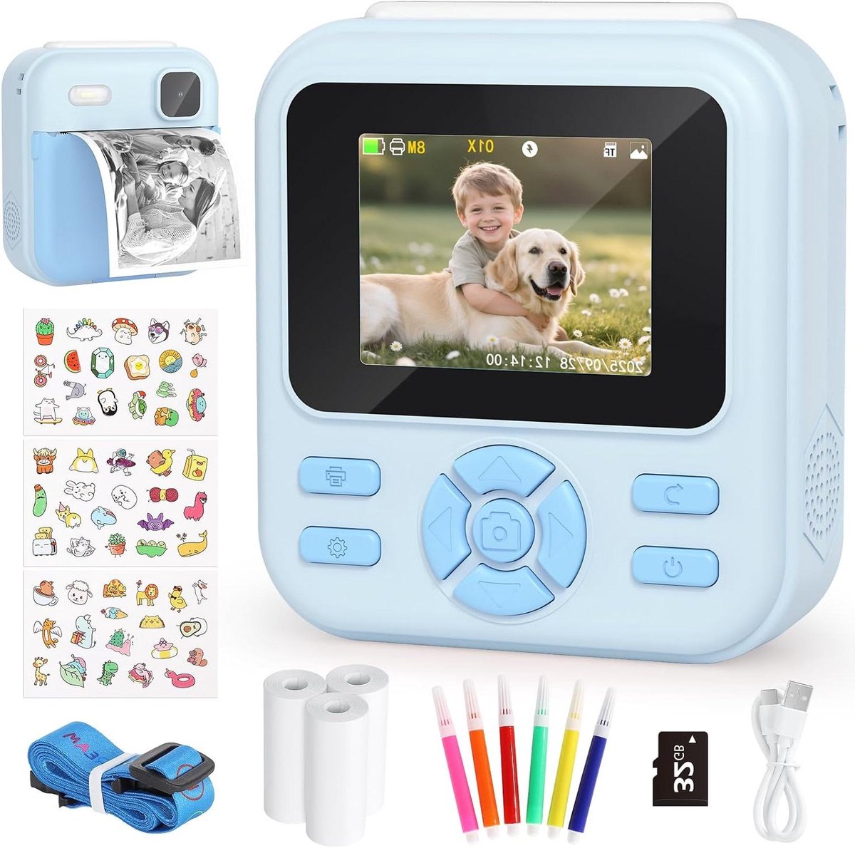 Kinder Camera - Directe Camera Speelgoed - Foto's Maken Printen - Inktloze Thermische Print - 2.4 Inch Scherm - Blauw