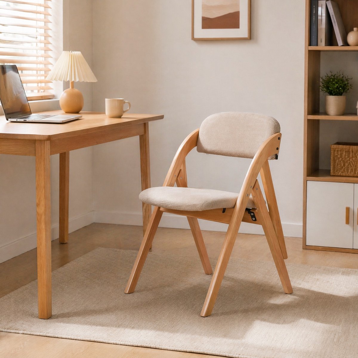 DESMIU Inklapstoel 52,5 x 60 x 79 cm - Gestoffeerde Zitting Met Afneembare Hoes - Voor Keuken Feest En Extra Gasten - Massief Hout - Khaki