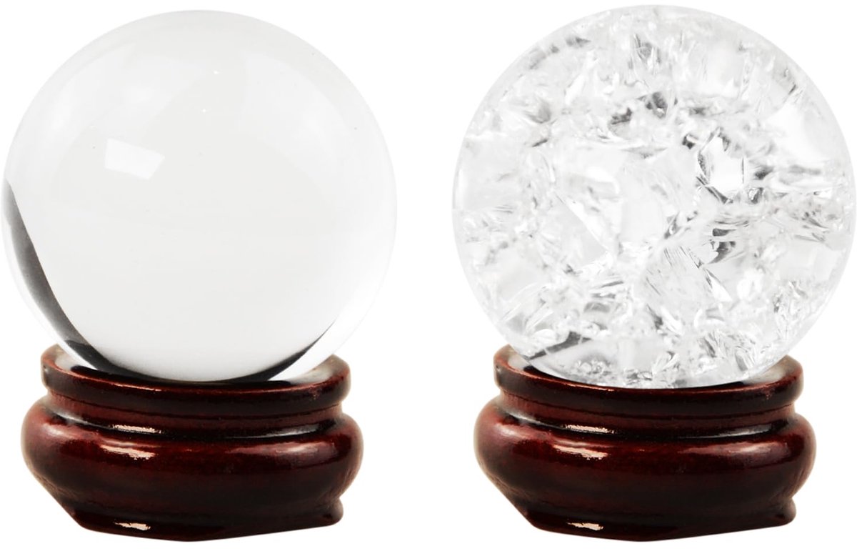 Glazen bol, houten voet, helder voor Feng Shui, meditatie, bruiloft, huis, kantoordecoratie