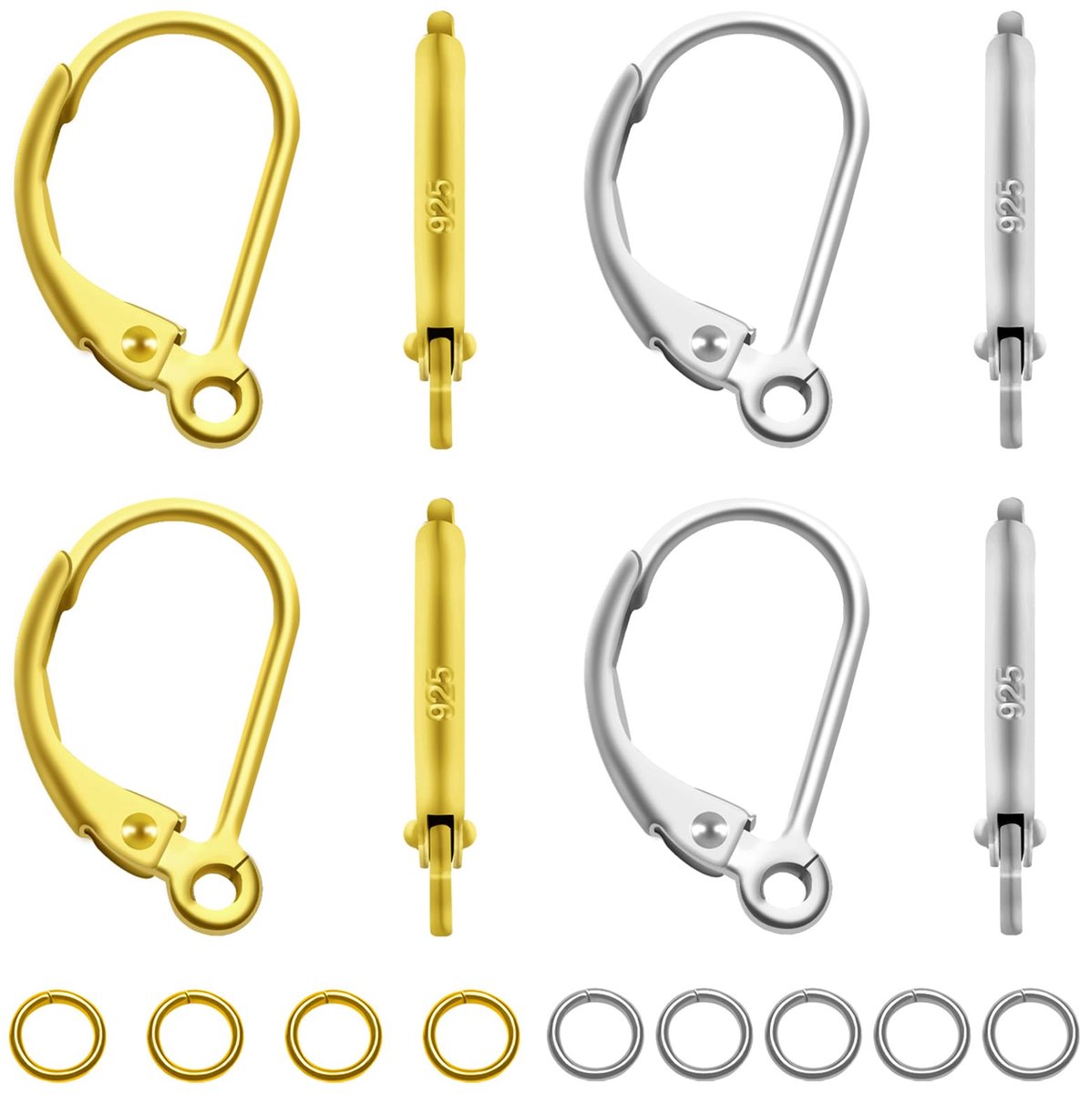 8 stuks Oorstekers 925 Sterling Zilver Frans Oorbel Haken Goud en Zilver Leverback Oorbellen en Open Springringen voor Sieraden Maken