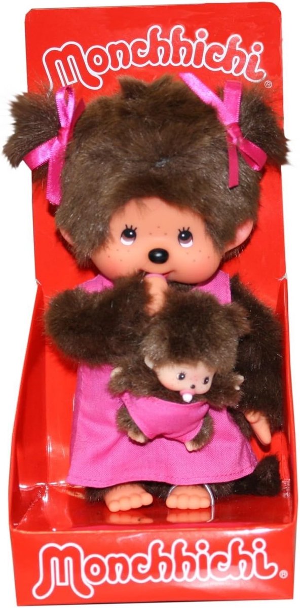Monchhichi Moeder met Baby - Knuffel Apenpop - Knuffelen en Spelen - Uitneembare Baby - 20 cm - Bruin van Monchhichi — afbeelding 4