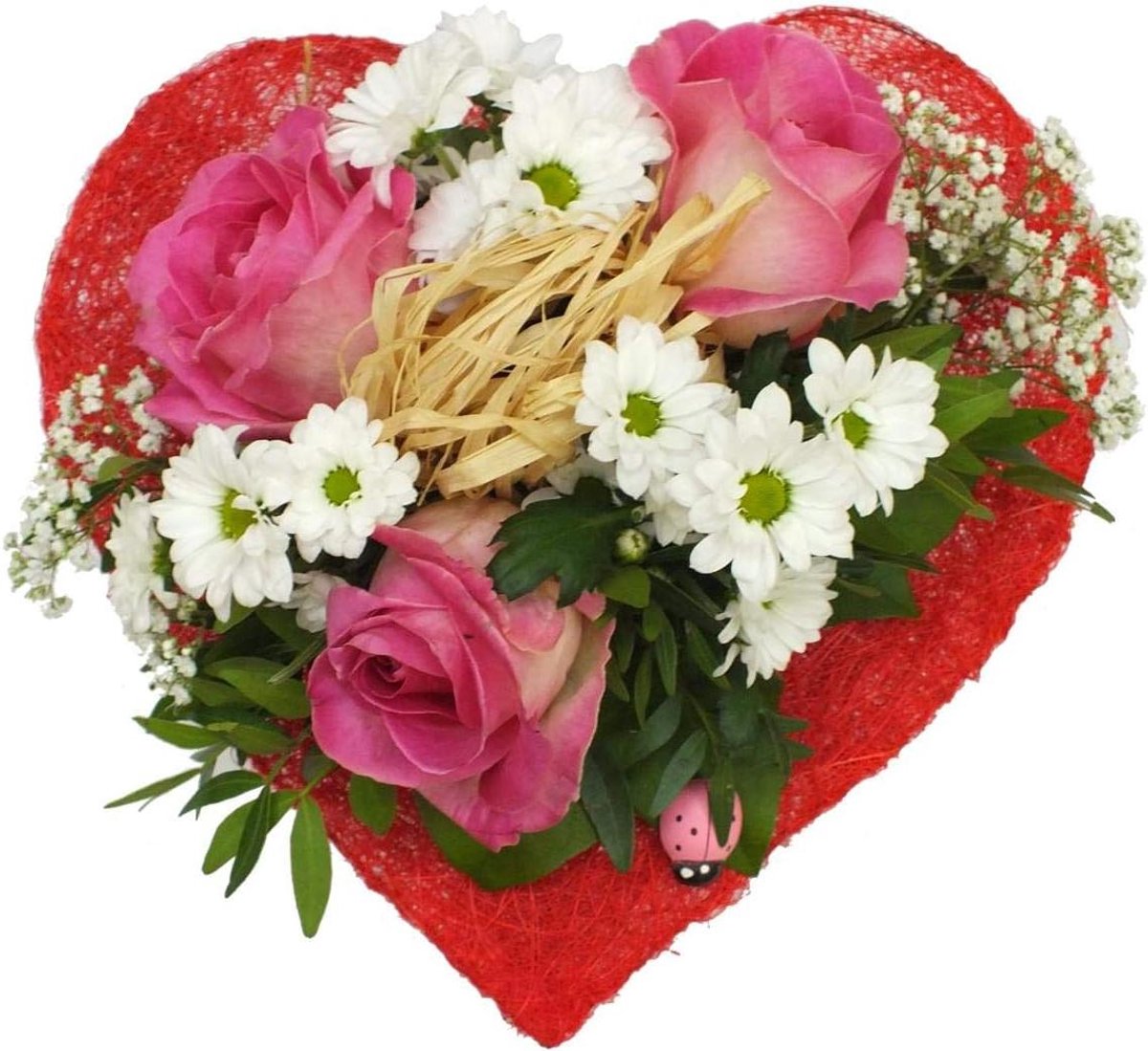 Bloemenboeket Liefde - Rozenboeket Cadeau - Iemand Verrassen - Hartvormige Manchet - 3 Rozen - Rood