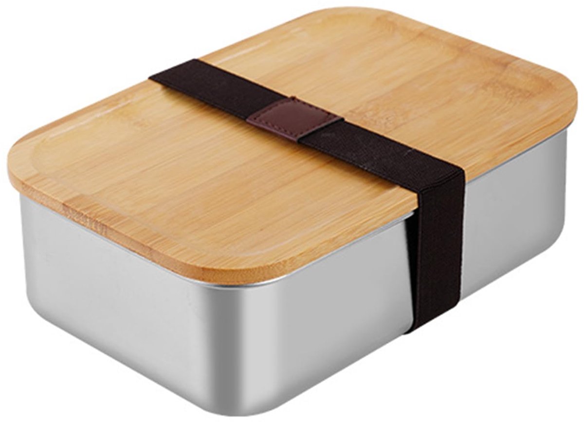 bamboedeksel, bamboe glazen bentoboxen voor, compartiment-lunchbox met reizen, voedselopslag containers, roestvrij staal, bentobox voor het verpakken van gezond en delicaat voedsel (1500 ml,