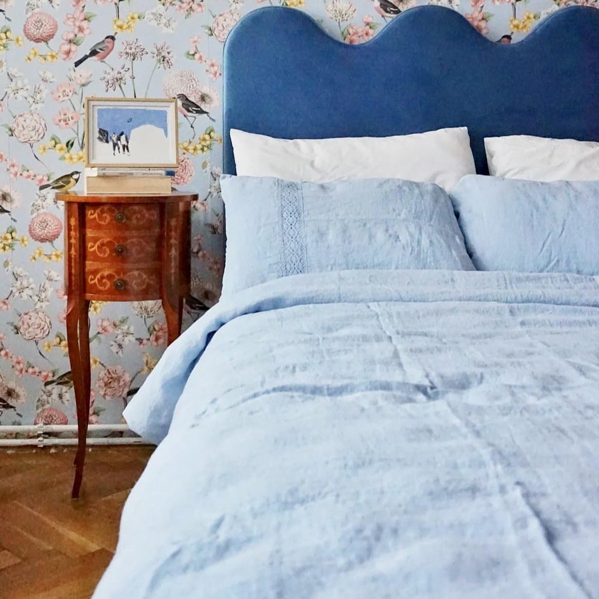 Beddengoedset van 100% linnen, stonewashed, 220 g/m² (pastelblauw, 155 x 220 cm, 40 x 80 cm)