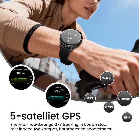 Maoo Ventura 2 - GPS Smartwatch Dames - AMOLED - Siliconen, Leren en Sportbandje - Stappenteller - Hartslagmeter - Slaapmonitor - Belfunctie - AOD - Multisport - Geschikt voor Android en iOS - Zwart