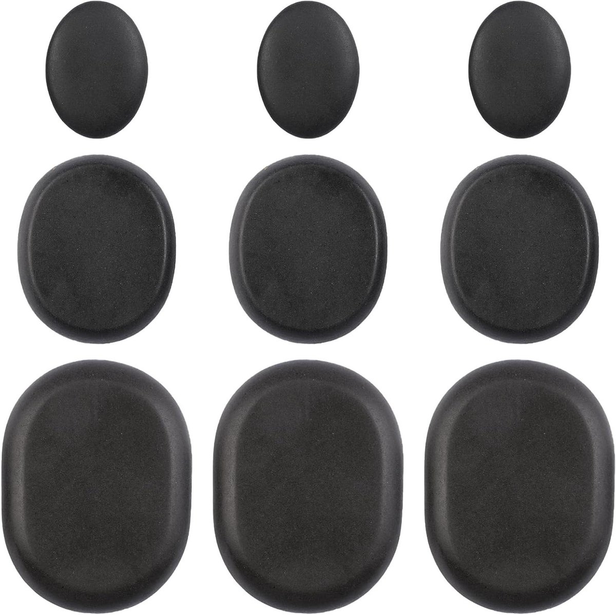 Massage stenen set - Basalt warm - Ontspanning thuis - 9 Delig Basalt - 3 maten - Zwart