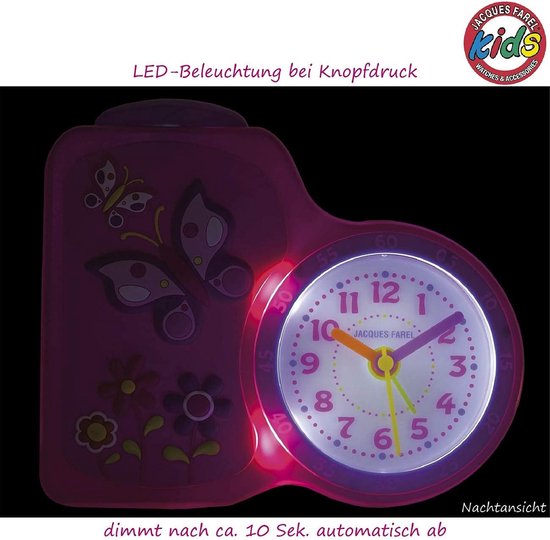 Kinderwekker Vlinder - Kindertijd Klok - Leren Klokkijken - Stil Werkend Mechanisme - 13 x 15 cm - Roze Wit — afbeelding 3