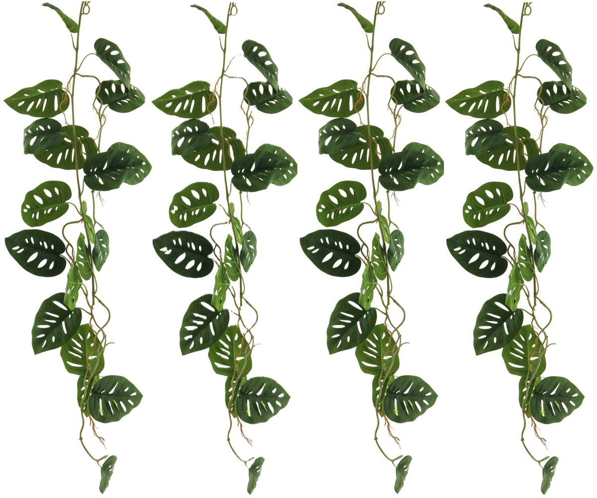 Bellatio Design kunstplant / bladeren deco slinger - 4x - Gatenplant/philodendron - groen - 120 cm lang - planten guirlandes