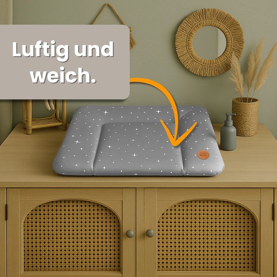 Verschoonmat Waterdicht Afwasbaar Baby 70x50 cm - Voor Verschoningsmeubel Verschoningselement Commode Wasmachine Zachte Hygiënische Mat Makkelijk Schoon Te Maken Oeko-Tex Beige met witte sterren — afbeelding 3
