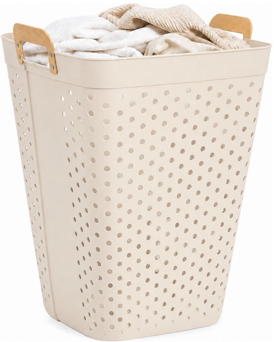 5Five zeer ruime wasmand Kolos - beige - 74 liter - 44 x 64 cm - kunststof - wasbox - mand voor wasgoed - badkamer - met handvatten