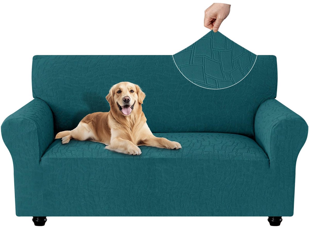 Stretch Bankhoes 2 Zits, Bankhoezen Met Armleuningen, Krasbestendig Bankovertrek Hond, Vlekafstotende Couch Cover Voor Woonkamer, Universele Hoes Bank Met Anti-Slip Schuim, Donkergroen