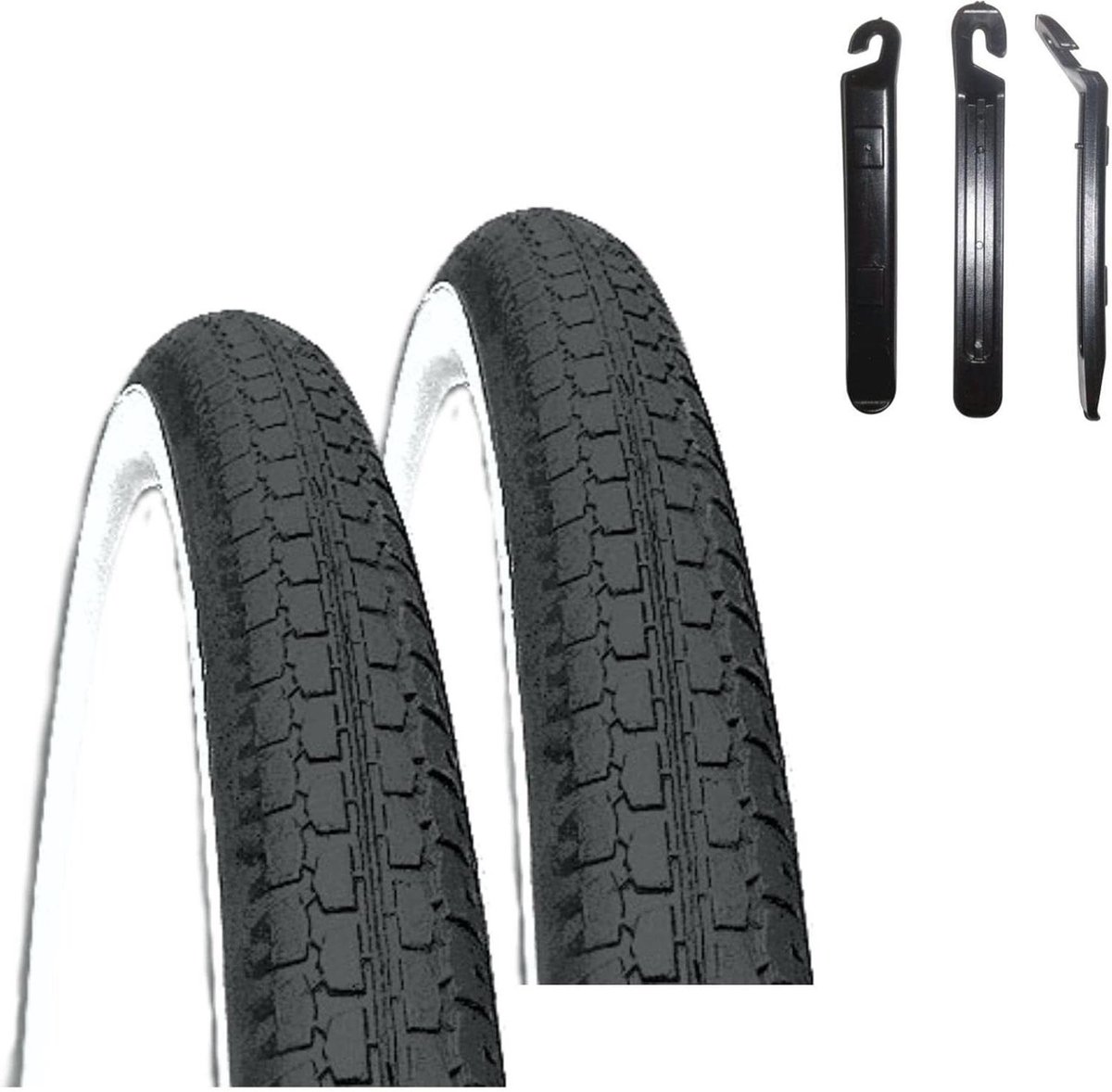 Fietsbanden Set - Banden en Slangen - Fiets Onderhoud - Inclusief Bandenlichters - 28 Inch - Zwart Wit