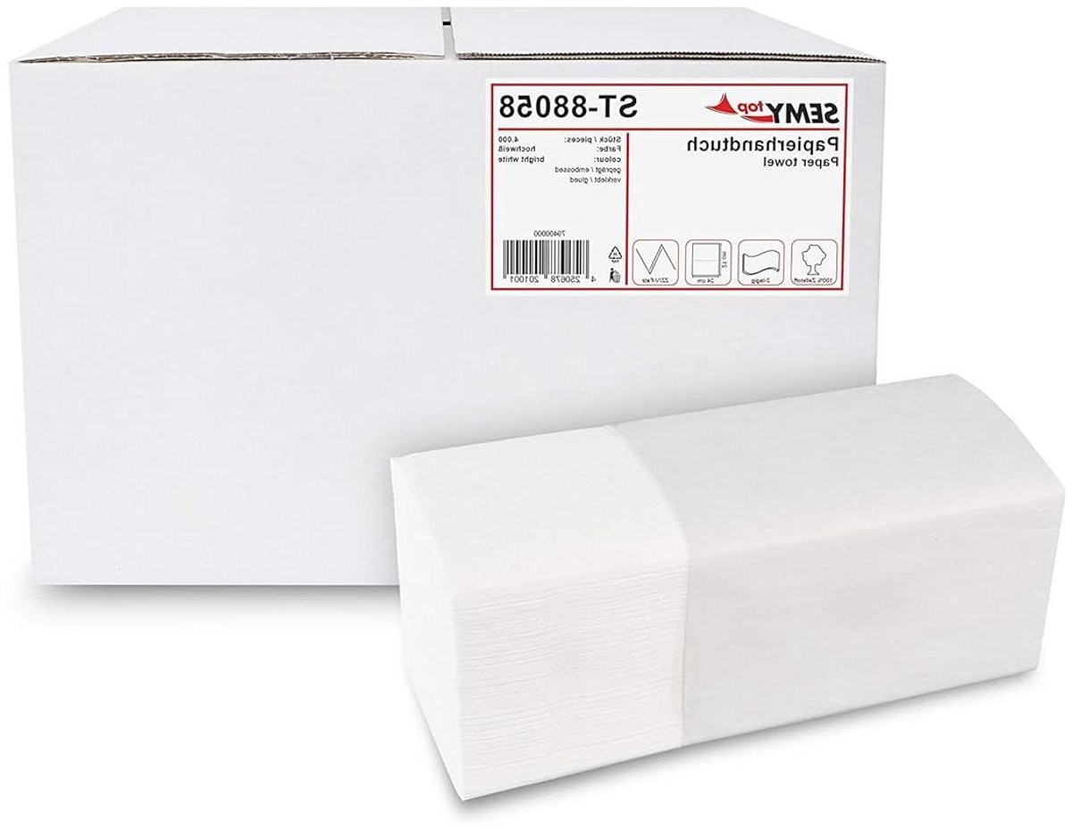 Papieren Handdoekjes - Z-vouw doekjes - Hygiënisch Werken - 100% Cellulose - 4000 Vel - Wit