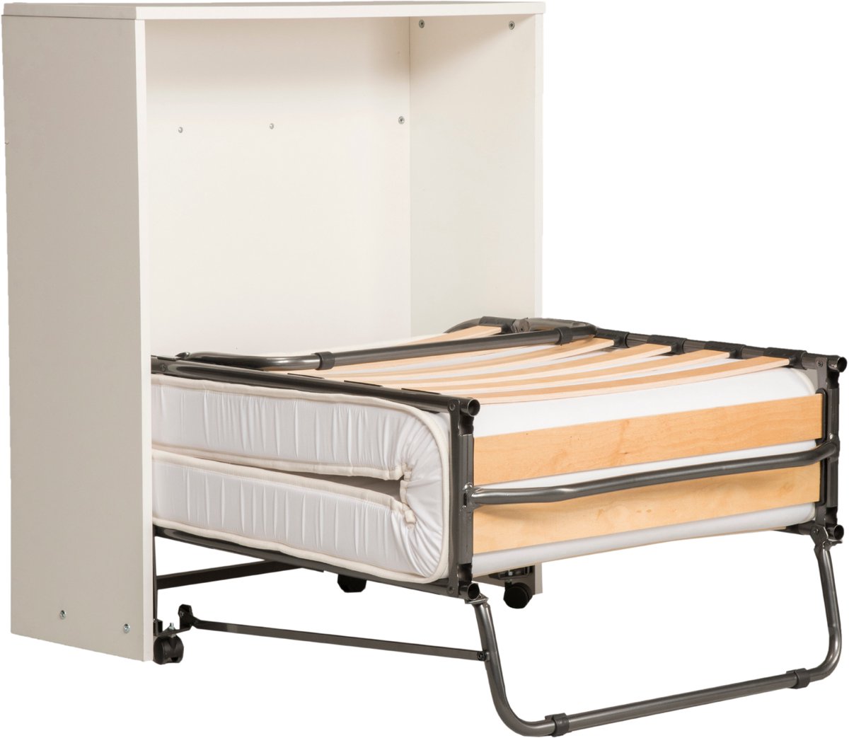 Troonz Matera Wit Opklapbed Bedkast 80x190 cm - Logeerbed Dressoir - Eenpersoonsbed - Opklapbed 1 persoons met ombouw