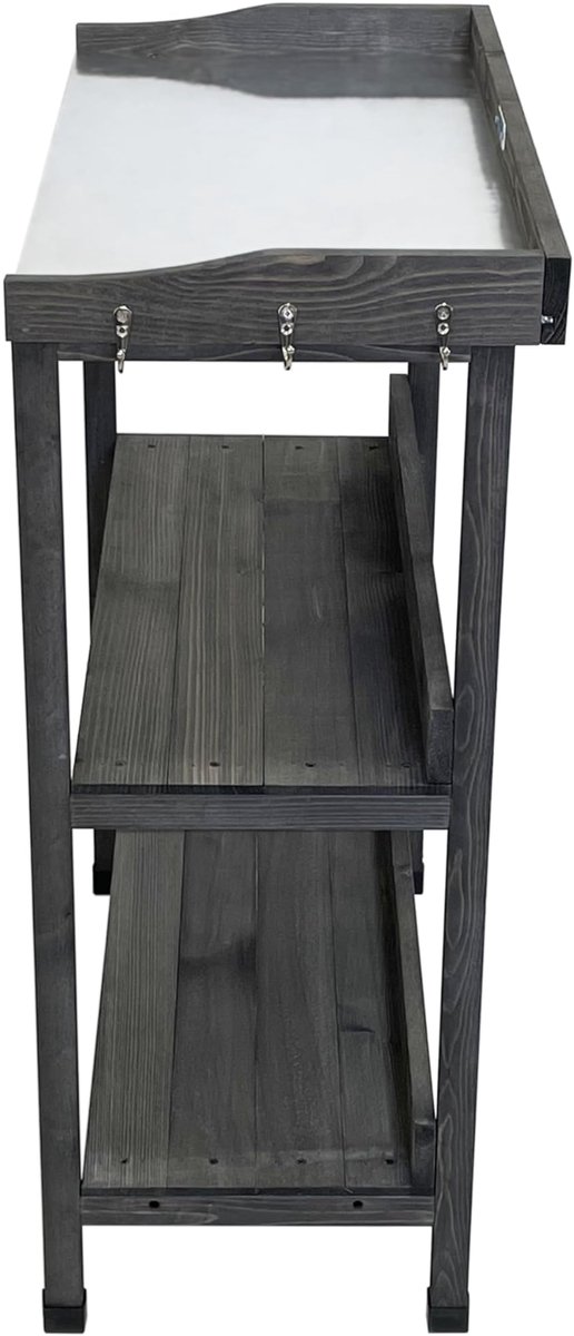 Plantentafel - Werktafel voor tuin met gegalvaniseerd stalen werkblad - Tuinwerkbank - 76x37x92 cm - Vurenhout - Bruin (Grijs)