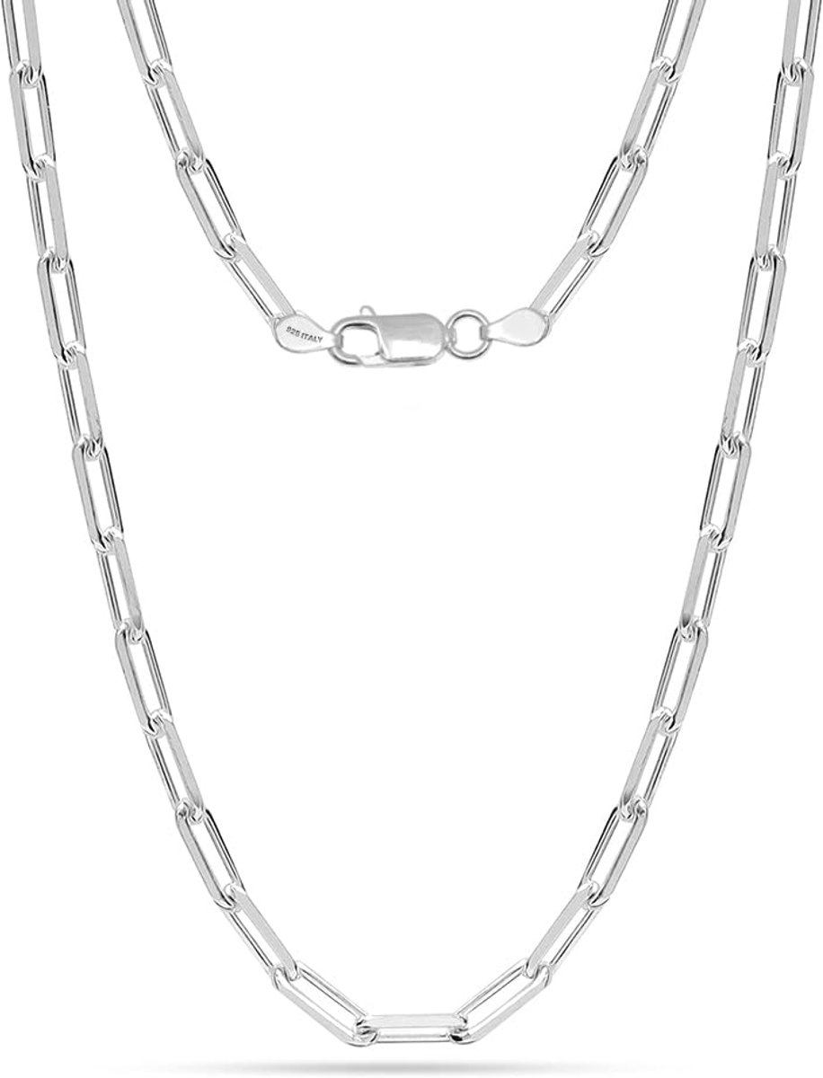925 sterling zilveren Italiaanse sieraden trendy cadeau 3 mm, 3,5 mm, 4,5 mm diamantgeslepen paperclip link ketting voor vrouwen met kreeft gesp (16, 18, 20, 24 inch), Length 18 Inches